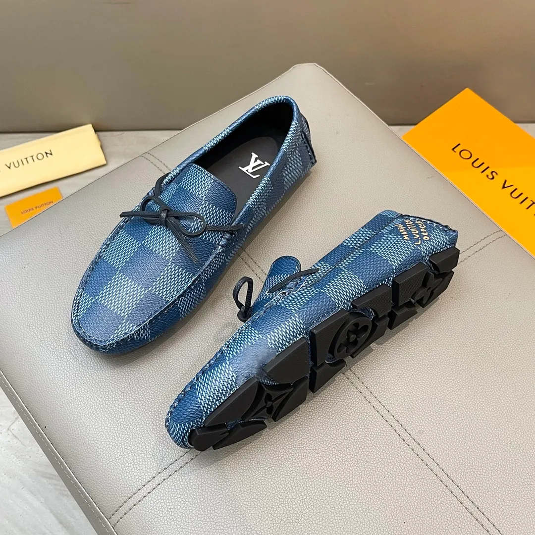 Factory price: 460💰LV men's beanie shoes 2025 official website synchronization <market top version> cowhide grid ➕ black cowhide original packaging. Size 38-45